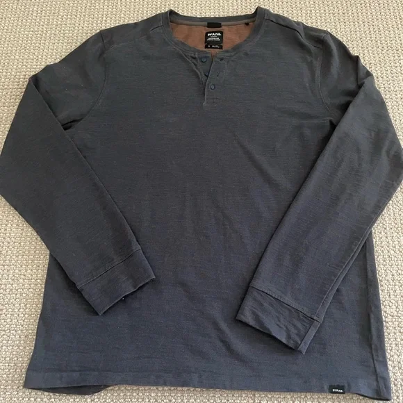 Men’s Prana Long Sleeve Henley Shirt- Heather Blue/Gray - Picture 1 of 3